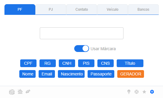 Animação da extensão Gerador de Dados Fictícios CPF CNPJ CEP ++ preenchendo um formulário.